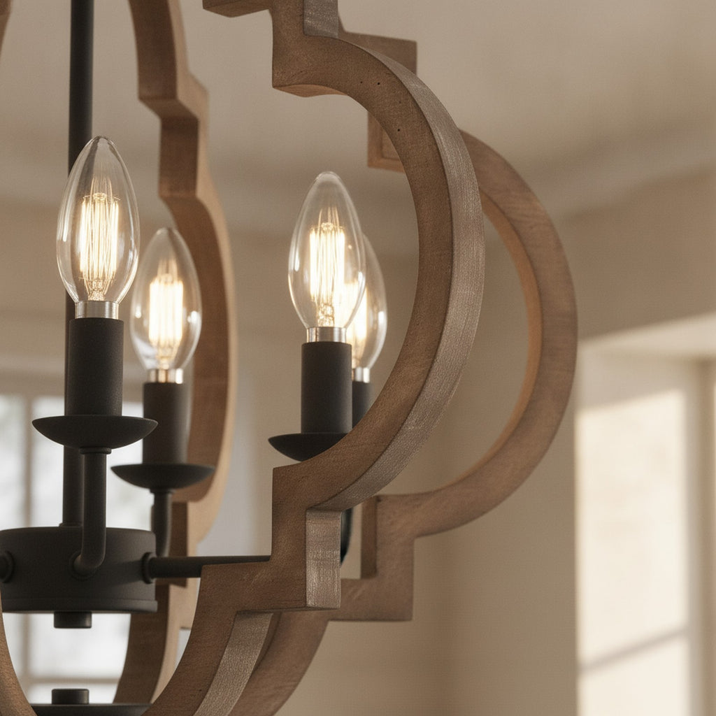 Farmhouse 6-Light Rustic Wood Boho Chandelier — detail — Maison Bruxelle
