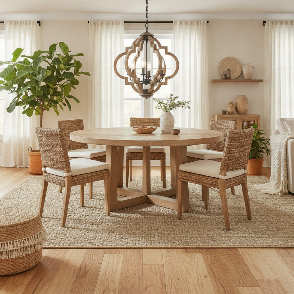 Farmhouse 6-Light Rustic Wood Boho Chandelier — styled in a Maison Bruxelle interior