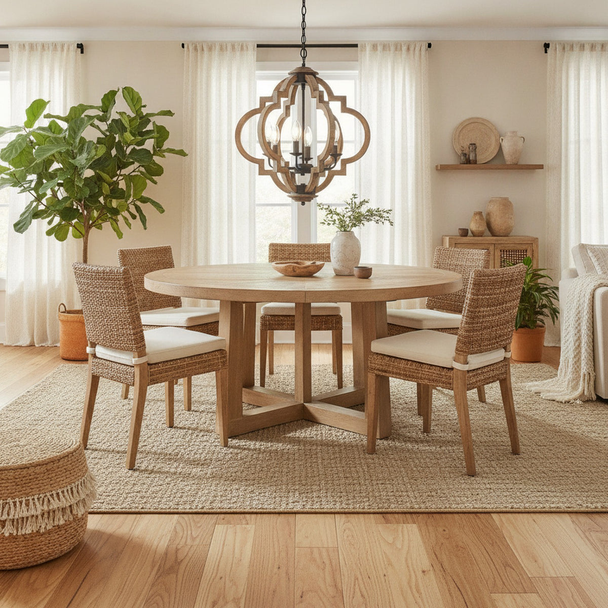 Farmhouse 6-Light Rustic Wood Boho Chandelier — styled in a Maison Bruxelle interior