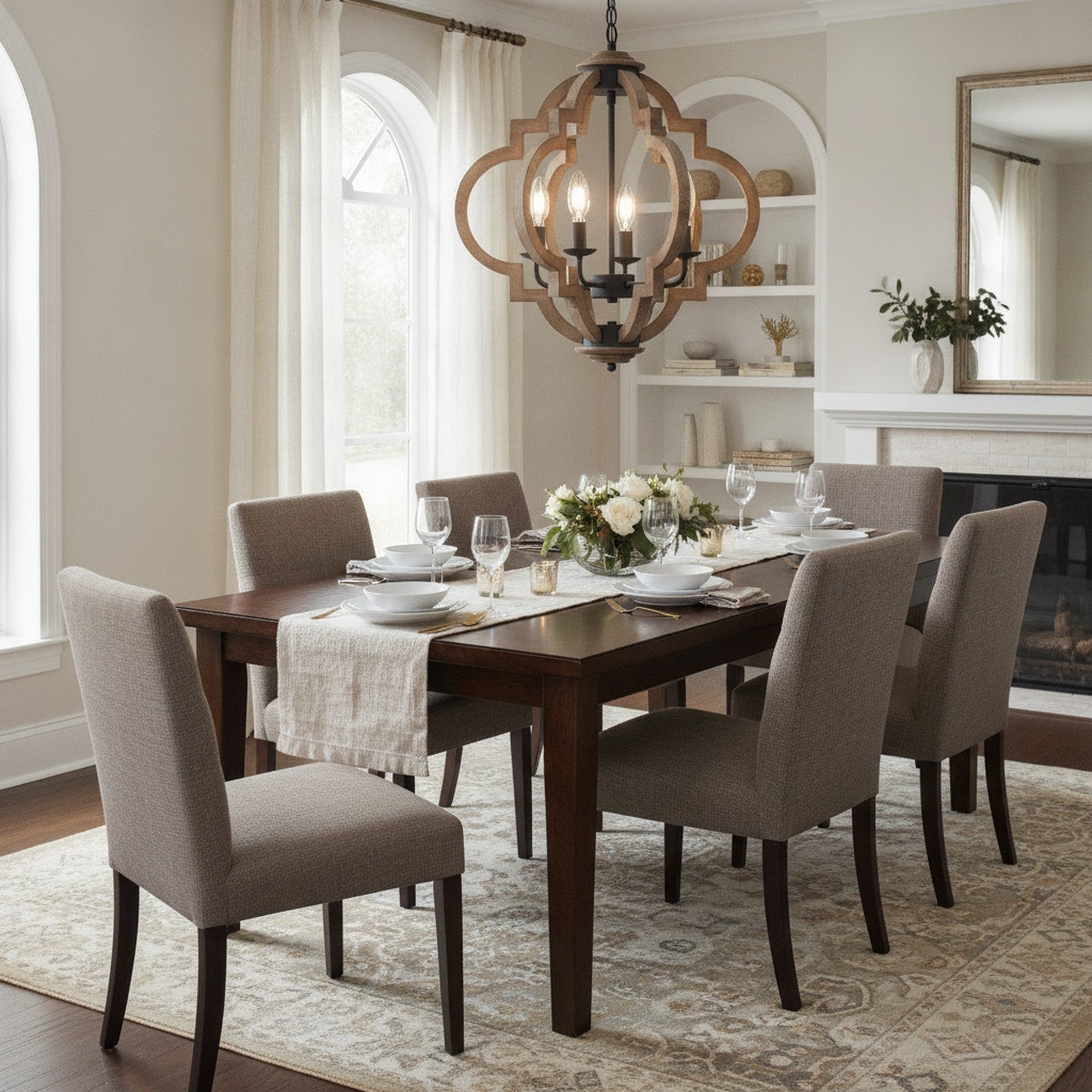 Farmhouse 6-Light Rustic Wood Boho Chandelier — styled — Maison Bruxelle