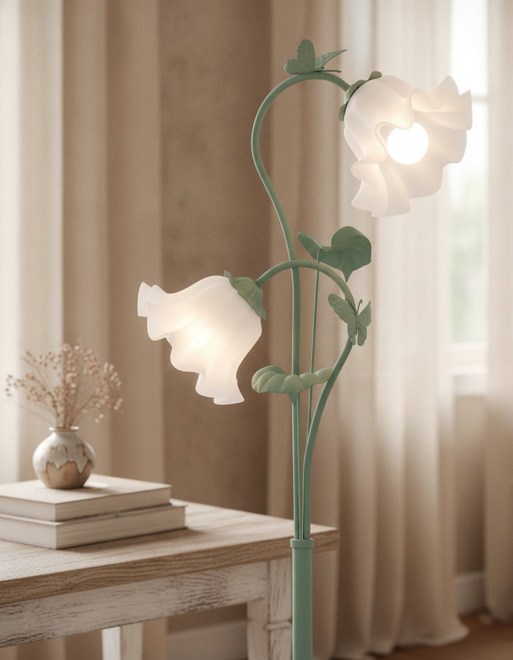 Vintage Green Floral 2-Light Floor Lamp — detail — Maison Bruxelle
