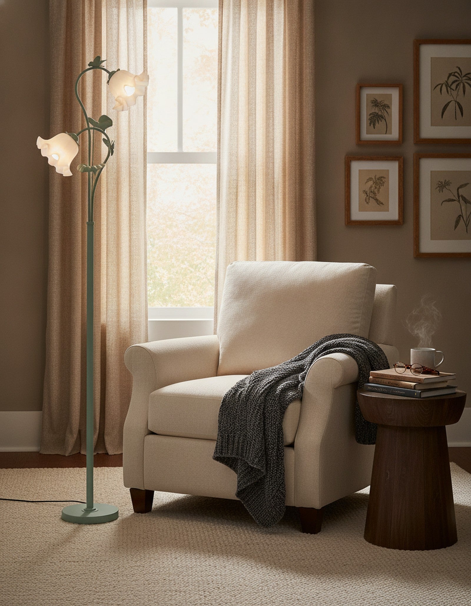 Vintage Green Floral 2-Light Floor Lamp — styled in a Maison Bruxelle interior