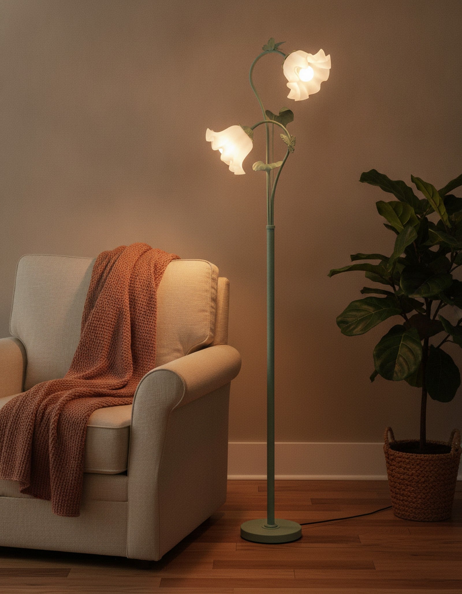 Vintage Green Floral 2-Light Floor Lamp — styled — Maison Bruxelle