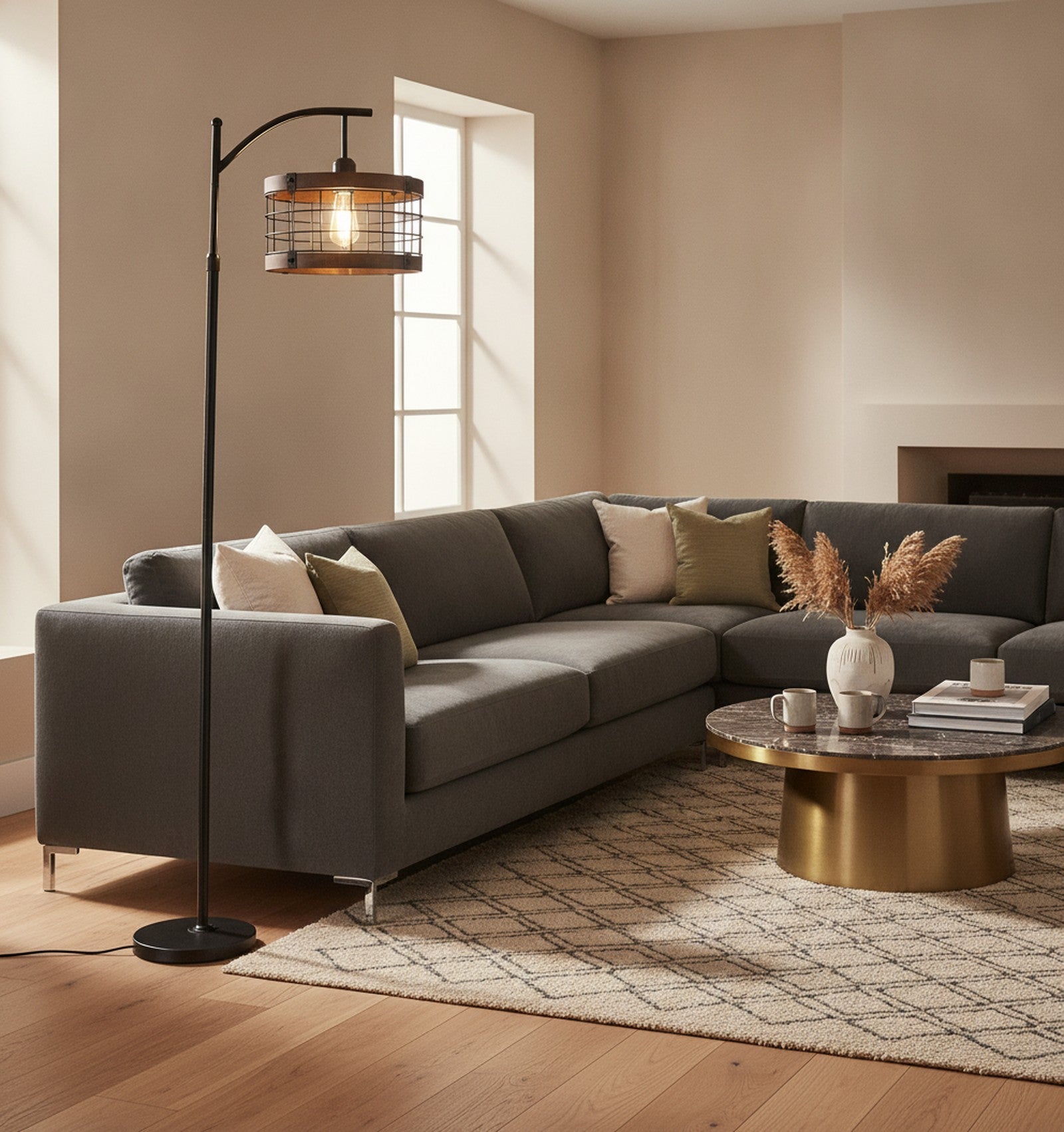 Dimmable LED Arc Floor Lamp With Remote — styled in a Maison Bruxelle interior