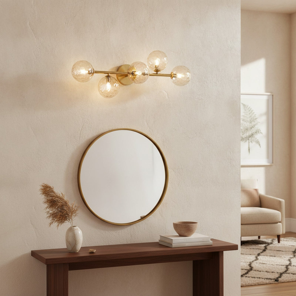 Modern Gold 5-Light Vanity Wall Sconce — styled in a Maison Bruxelle interior