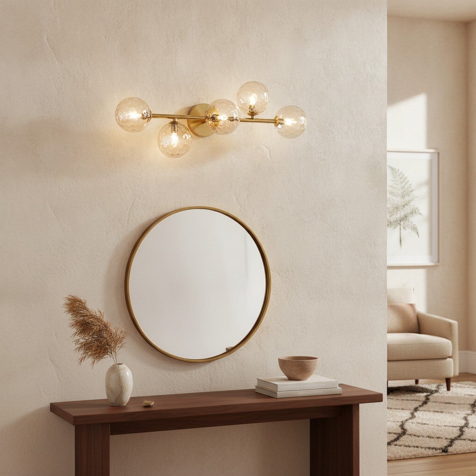 Modern Gold 5-Light Vanity Wall Sconce — styled in a Maison Bruxelle interior