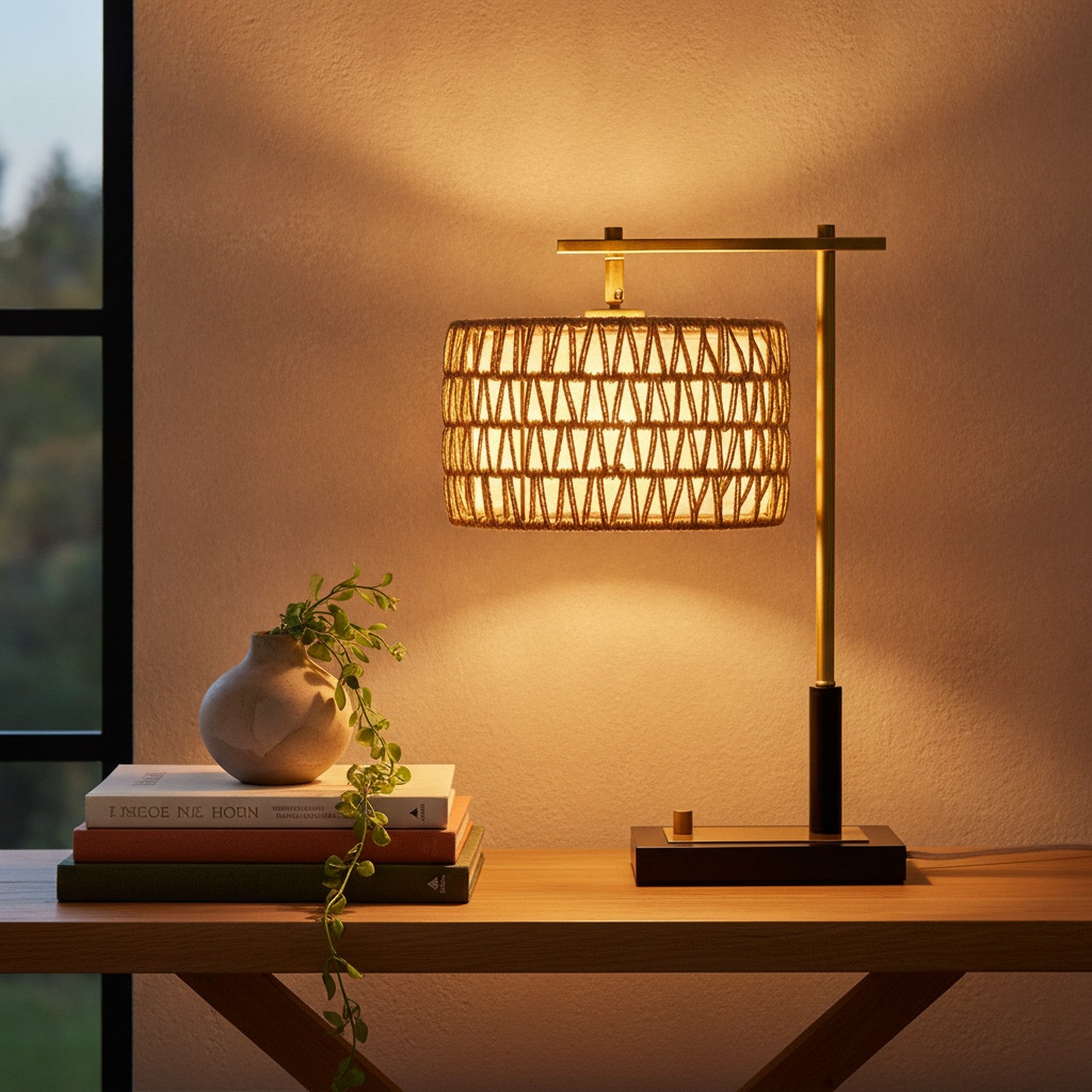 Rope & White Fabric Table Lamp Set of 2 — styled — Maison Bruxelle