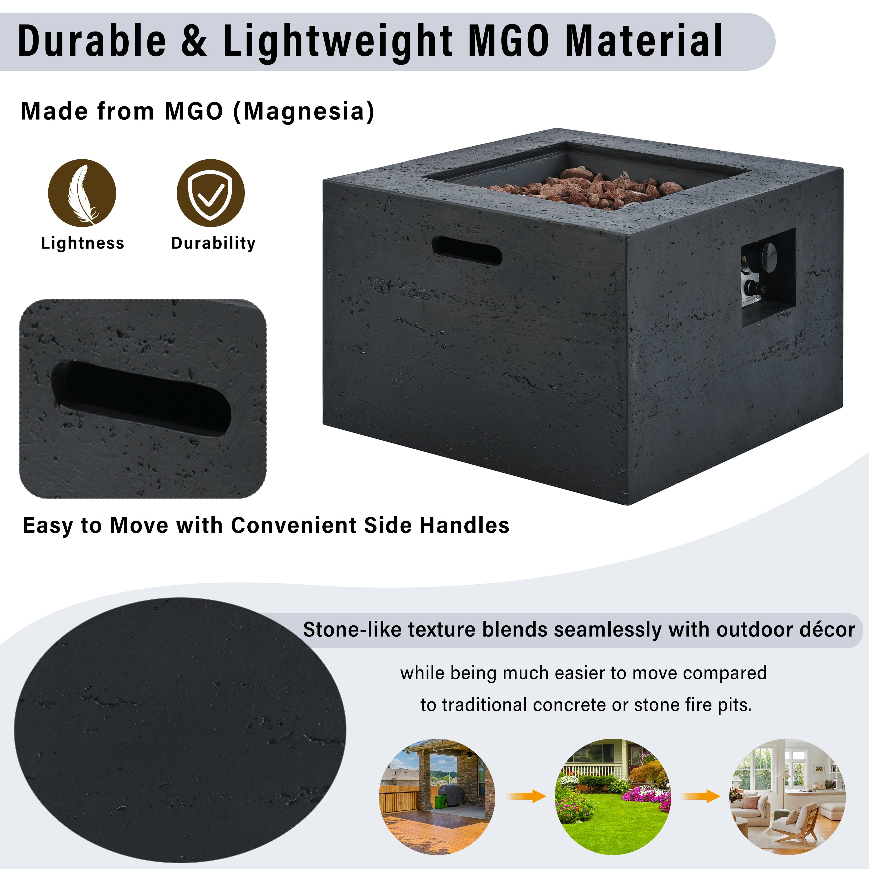 U_STYLE 24.02'' Square MGO Propane Fire Pit Set