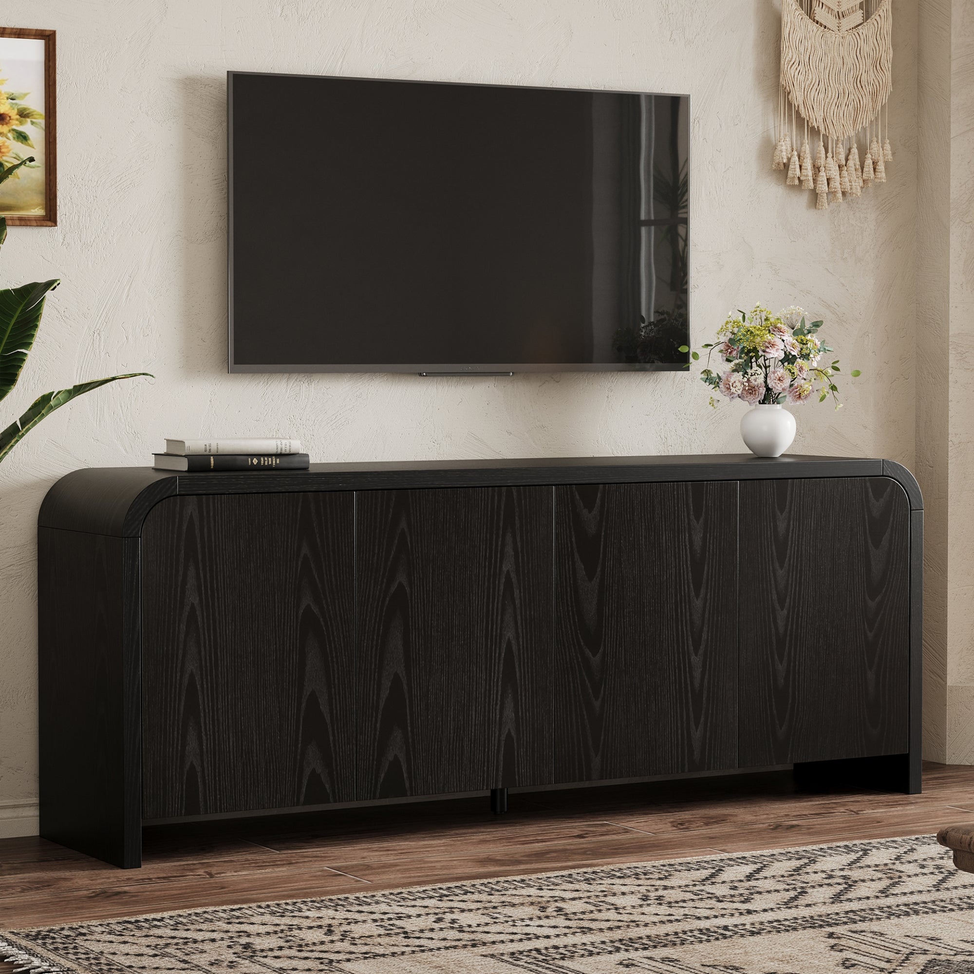 Curved TV Stand for TVs up to 70", Cable Management, Black