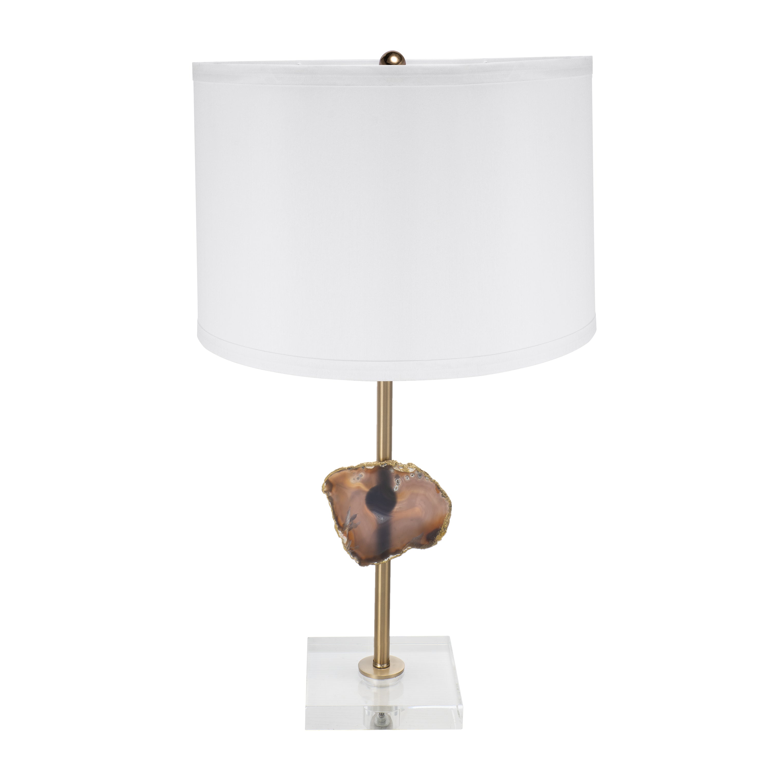 D14x25.2" Gold Table Lamp with Agate Slice and White Drum