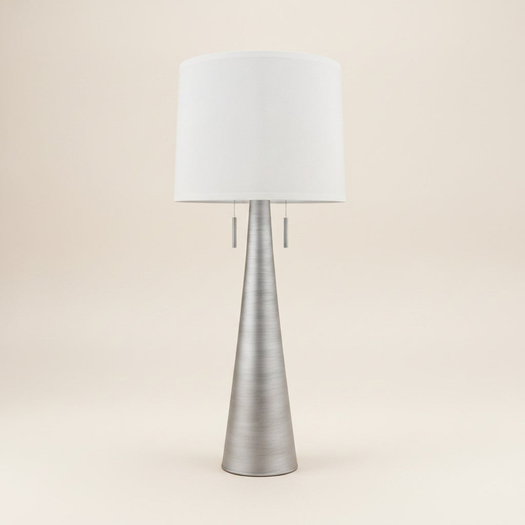34" Silver Metal Two Light Table Lamp With White Empire Shade - hero
