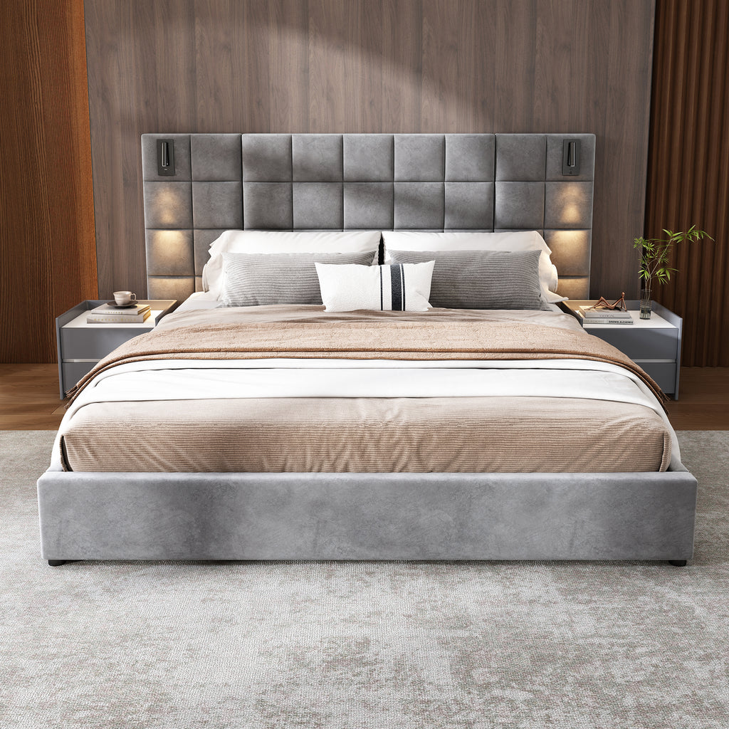King Size Upholstered Bed Frame Light Fixture