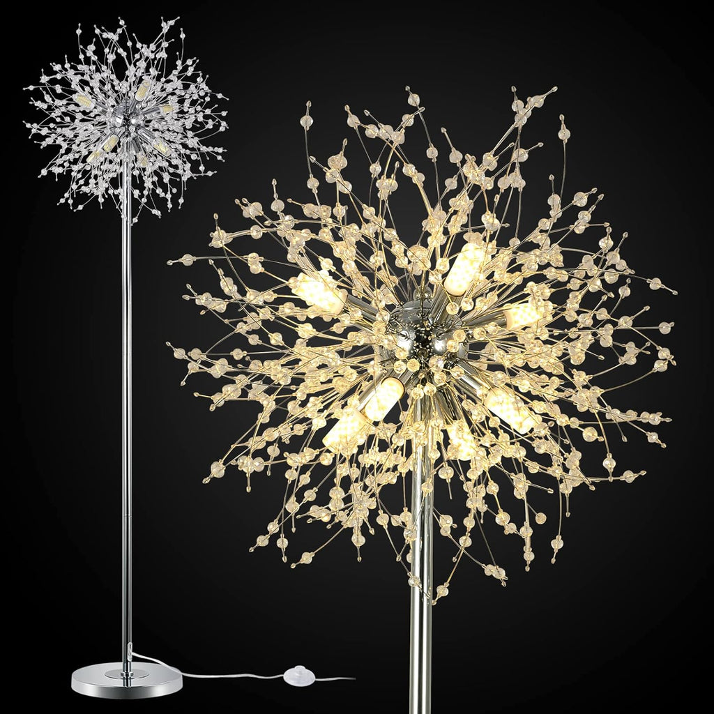 Modern Crystal Floor Lamp, 32 Firework Harnesses, Chrome