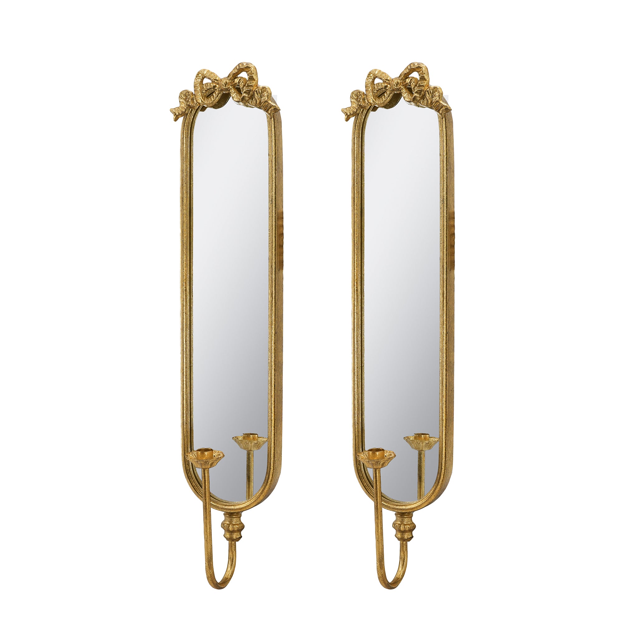 Set of 2 6x4.5x28" Gold Mirrored Wall Sconces Light Fixture