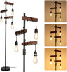 Dimmable Industrial 3-Light Wood & Black Metal Floor Lamp