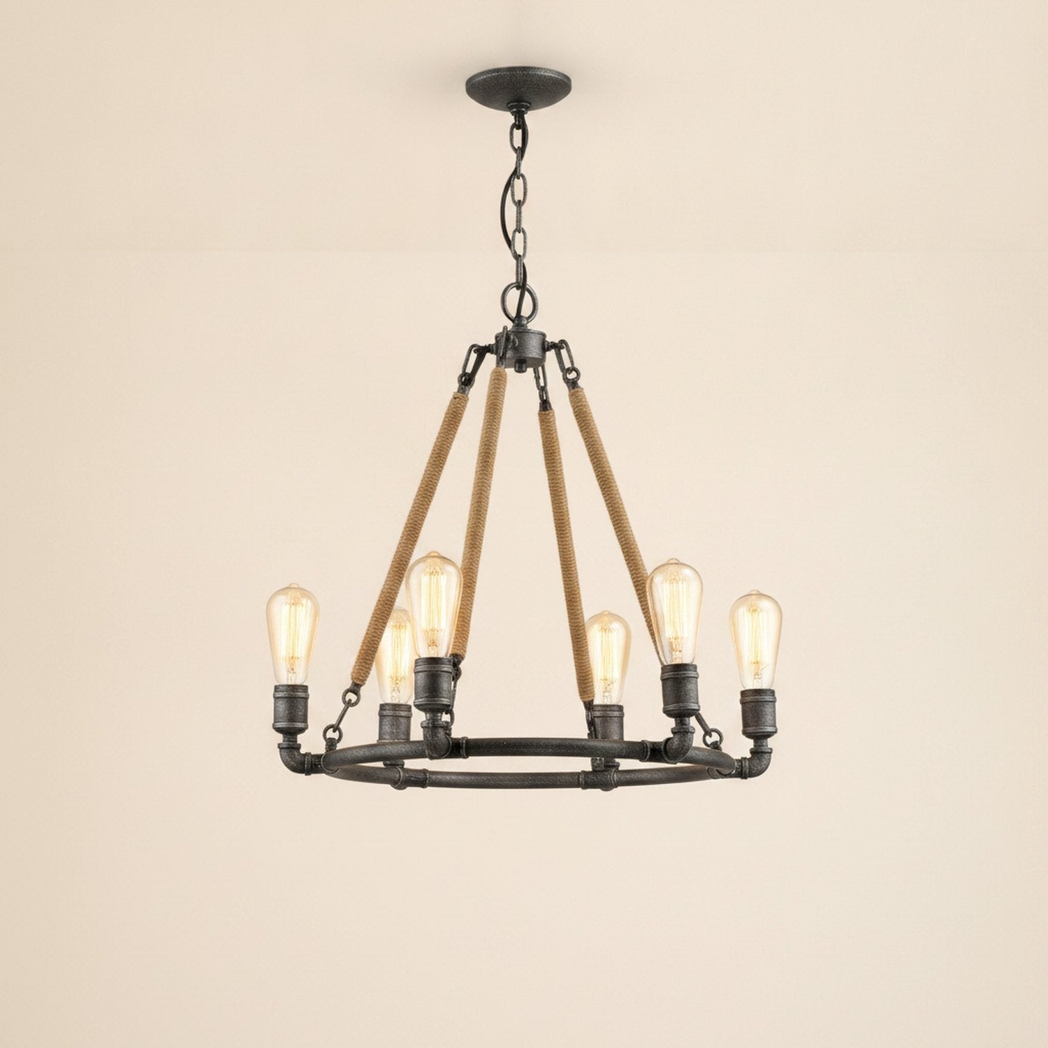Brown and Black Candle Style Six Light Metal Dimmable Chandelier - hero