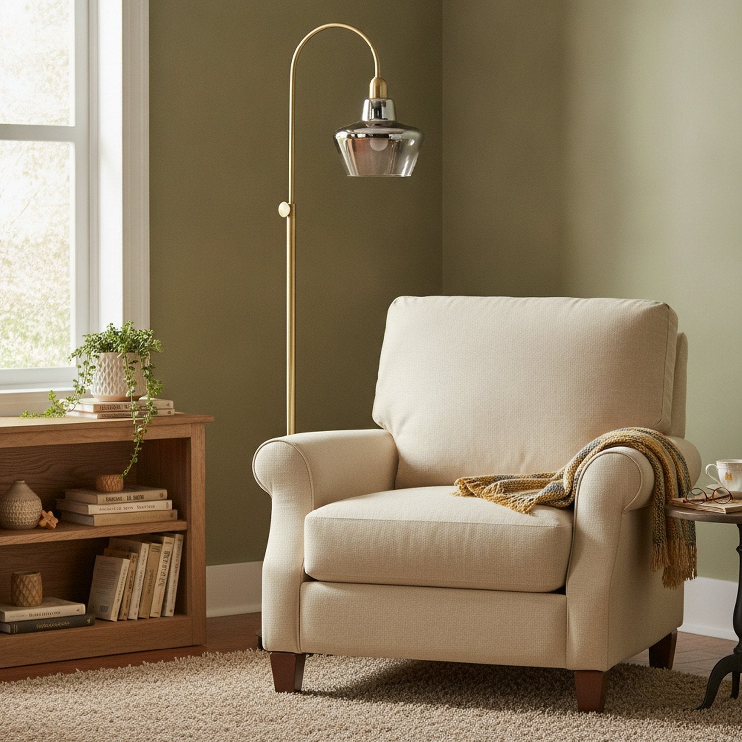 61" Brass Adjustable Arc Floor Lamp With Antiqued Brass Mirrored Glass Novelty Shade - L2
