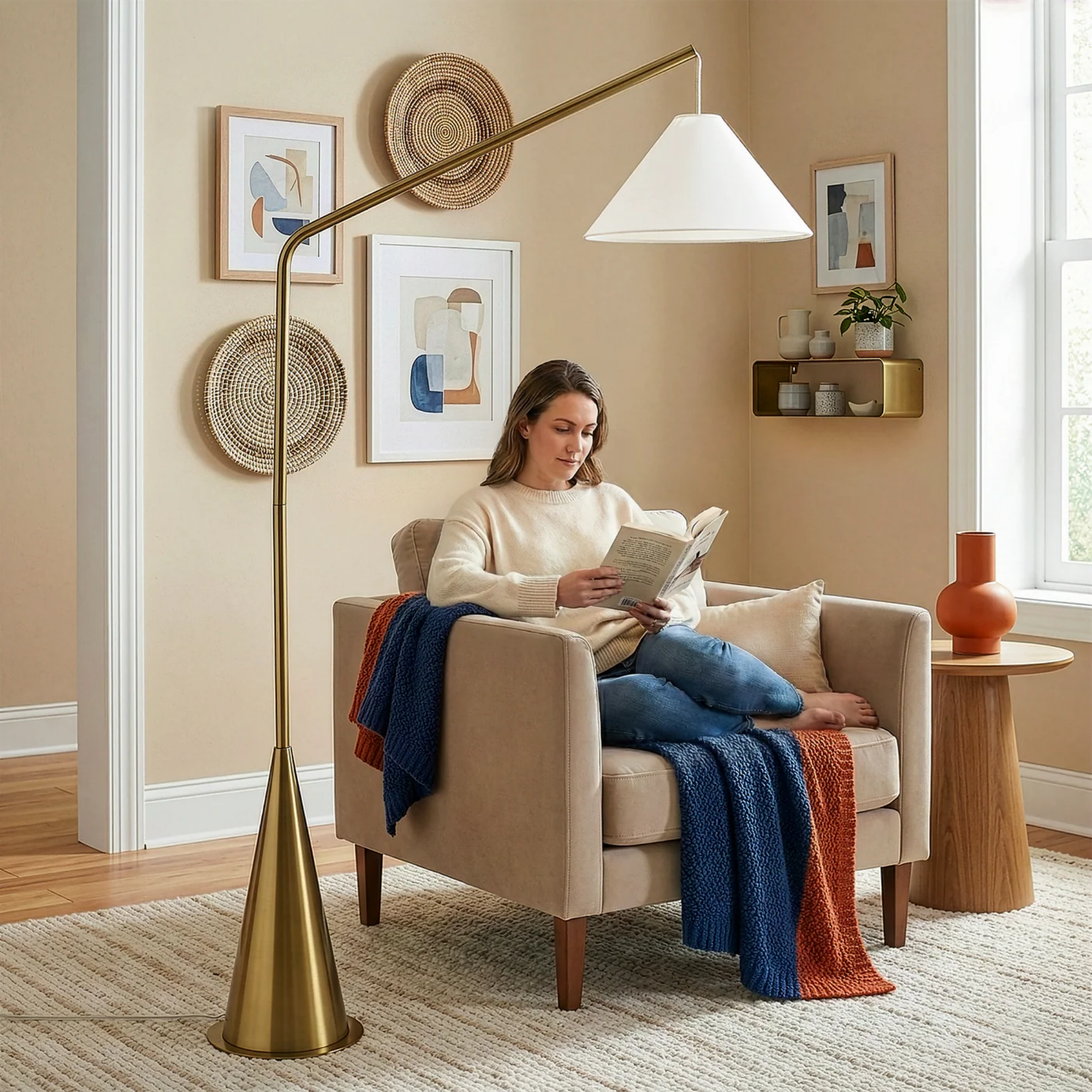 Lisbon Black Floor Lamp with On/Off Switch Coned Base