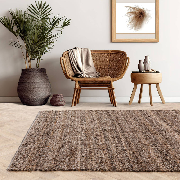 An uneven bouclé weave — Polyester Living Room Rug — Flatweave, Hand Woven, Boho, Abbus