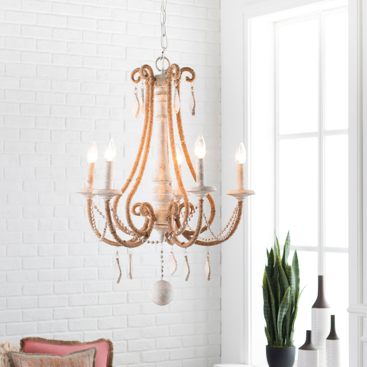 Ambrose Iron Chandelier, Hand Finished Ivory