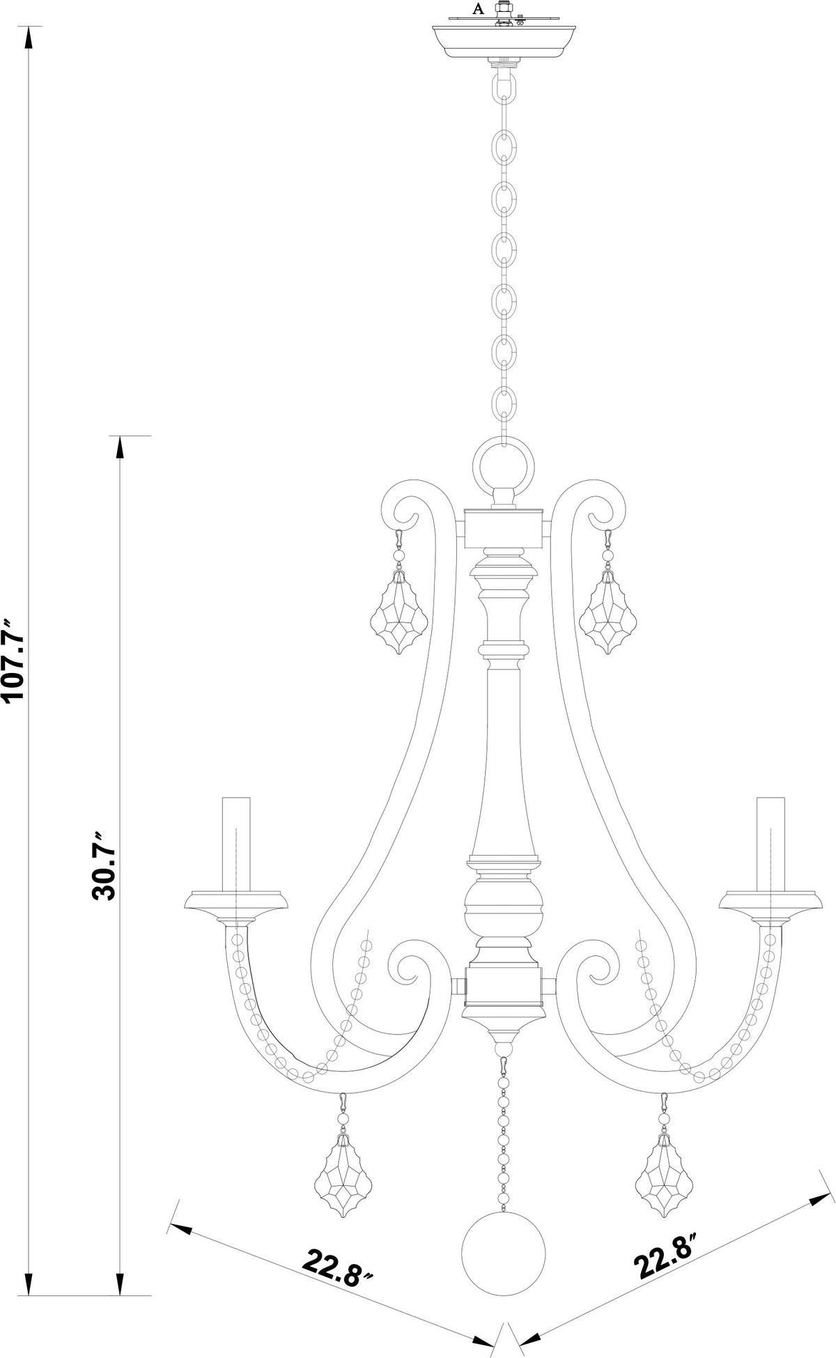 Ambrose Iron Chandelier, Hand Finished Ivory