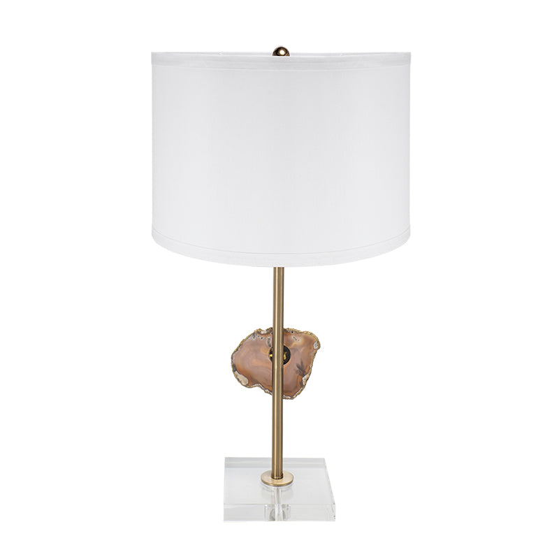 D14x25.2" Gold Table Lamp with Agate Slice and White Drum