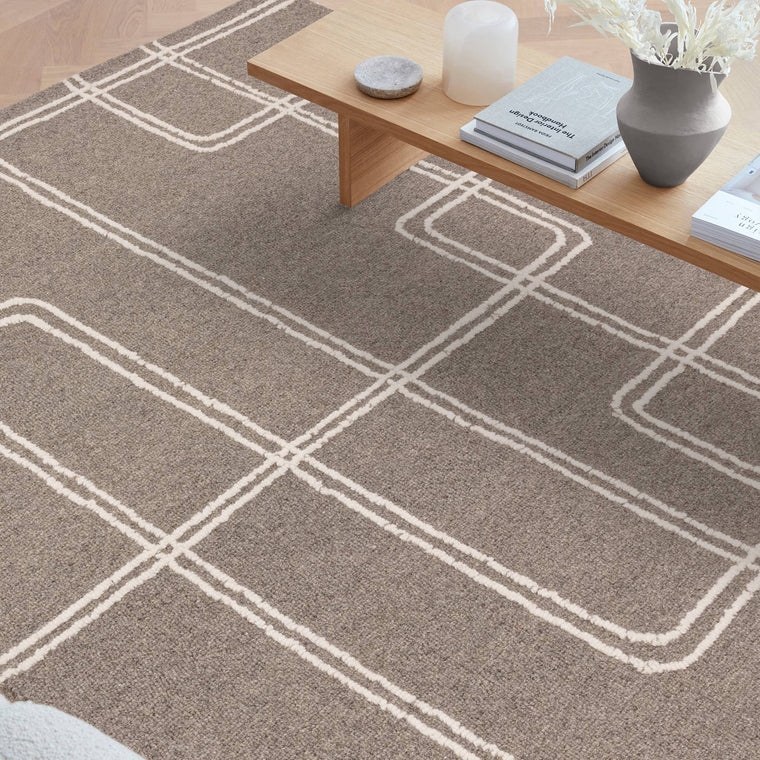 Woven in pure wool — Geometric Wool Living Room Rug — Hand Tufted, Boho, Ada