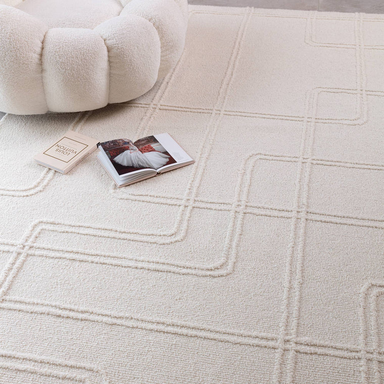 Tufted pile, 10 mm — Geometric Wool Living Room Rug — Hand Tufted, Boho, Ada