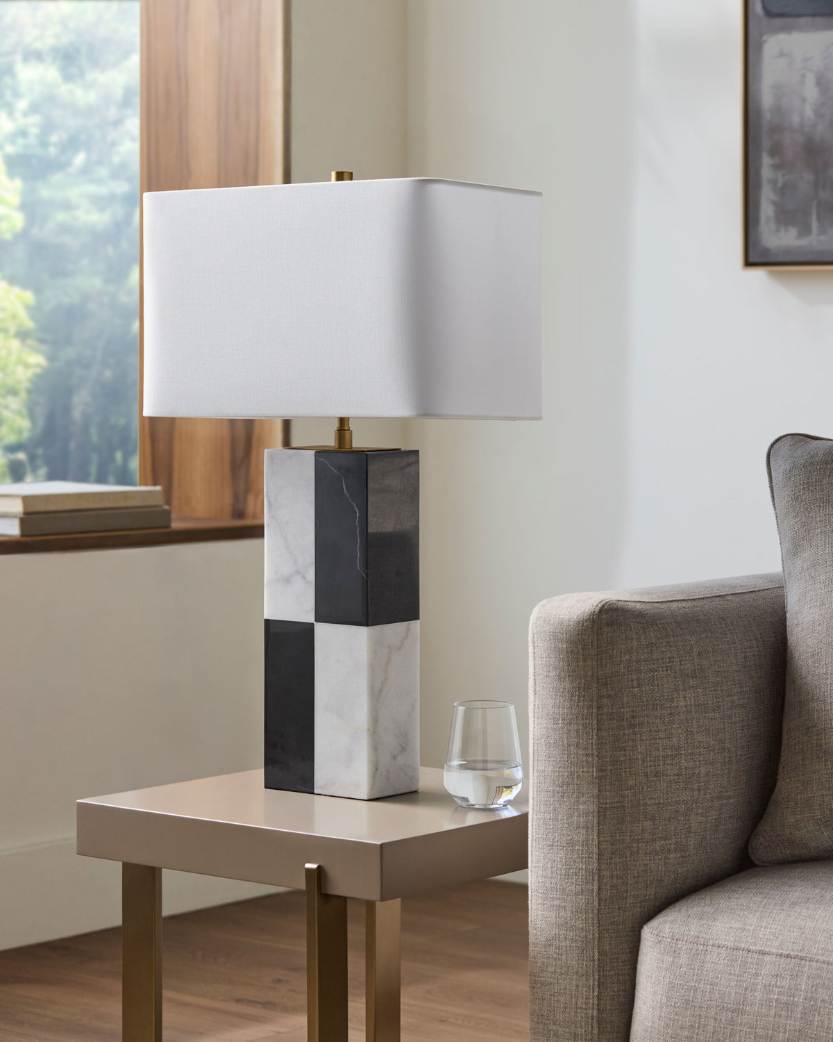 Adornia 27" Marble Table Lamp, Natural White, Natural Black