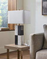 Adornia 27" Marble Table Lamp, Natural White, Natural Black