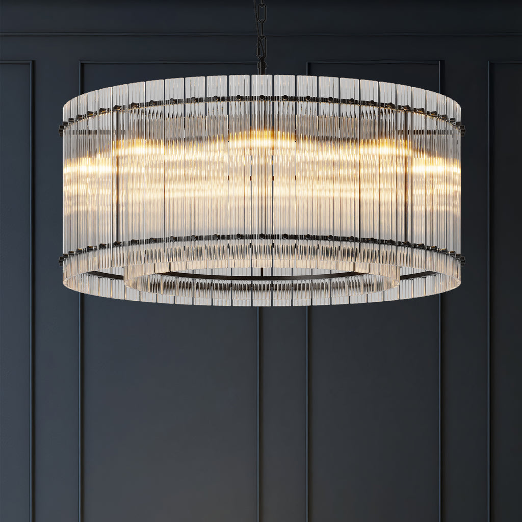 37" Modern Black Round Chandelier