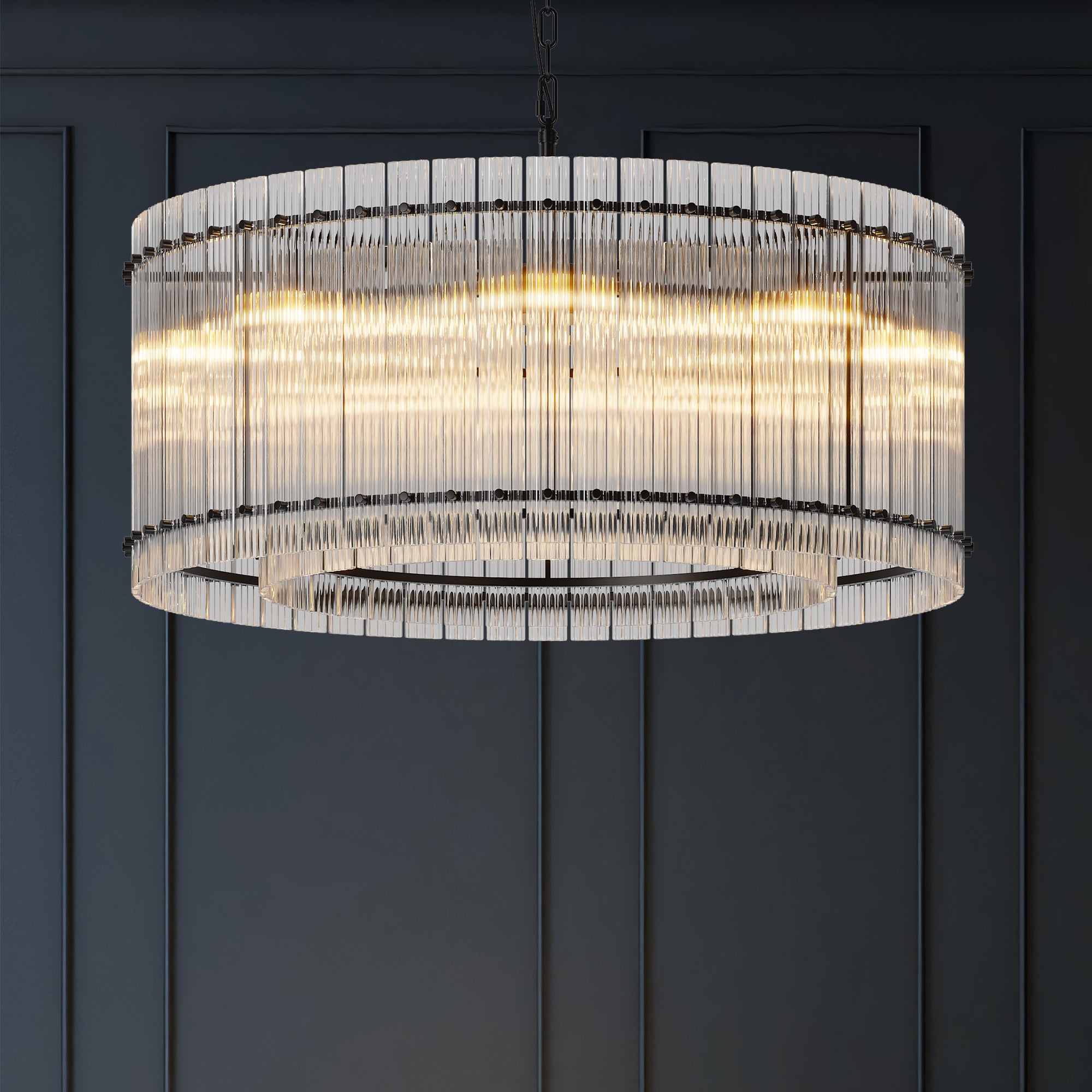 37" Modern Black Round Chandelier