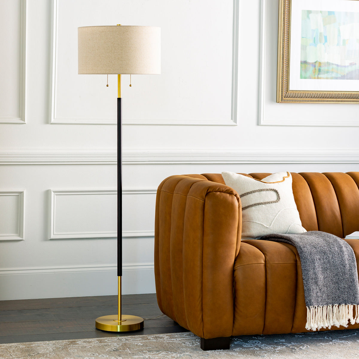 Aberdeen 62" Iron Floor Lamp, Polished Gold, Painted Black