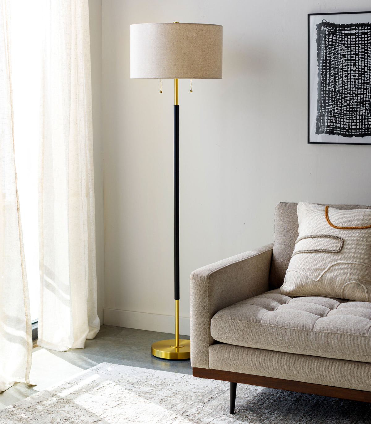 Aberdeen 62" Iron Floor Lamp, Polished Gold, Painted Black