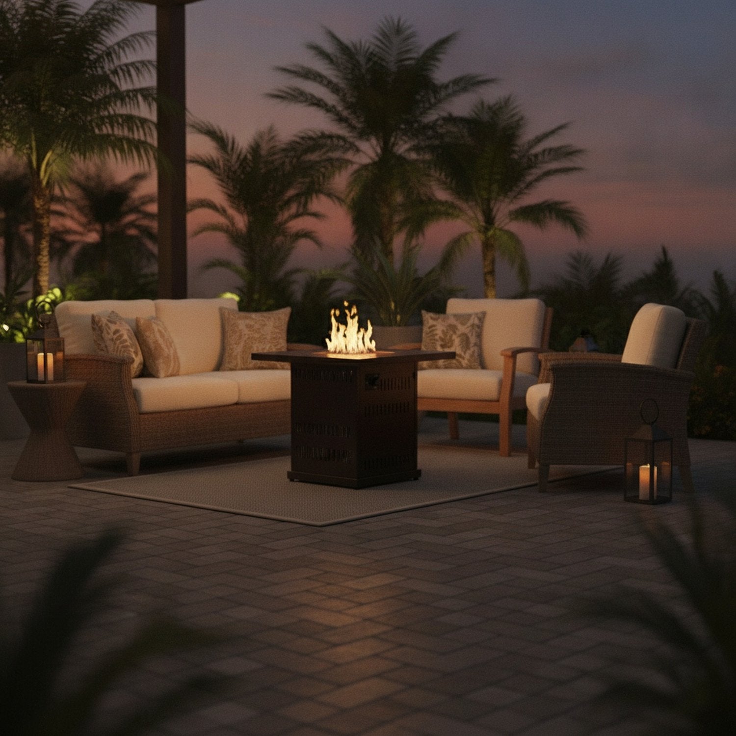 Steel Propane Square Fire Pit Table With Cover - L1