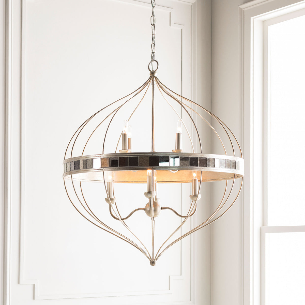 Aerial Iron Chandelier, Gilded Metallic Silver