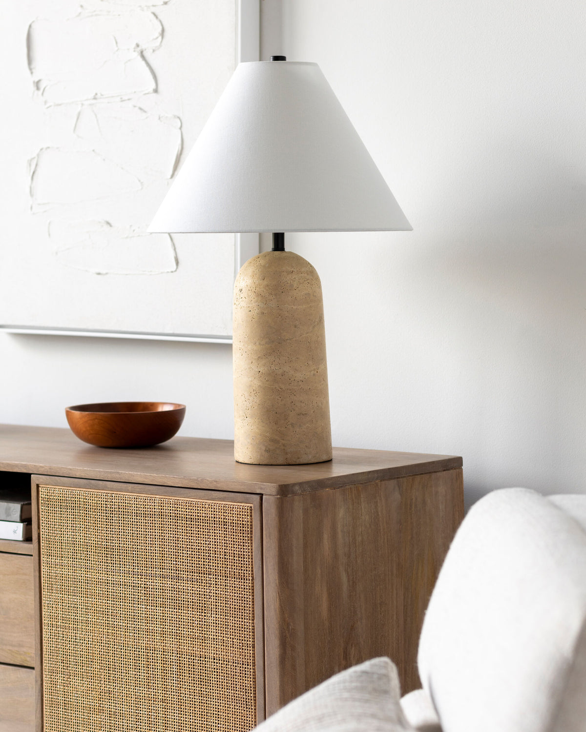 Agate 25" Travertine Table Lamp, Natural Beige (AGA-008)