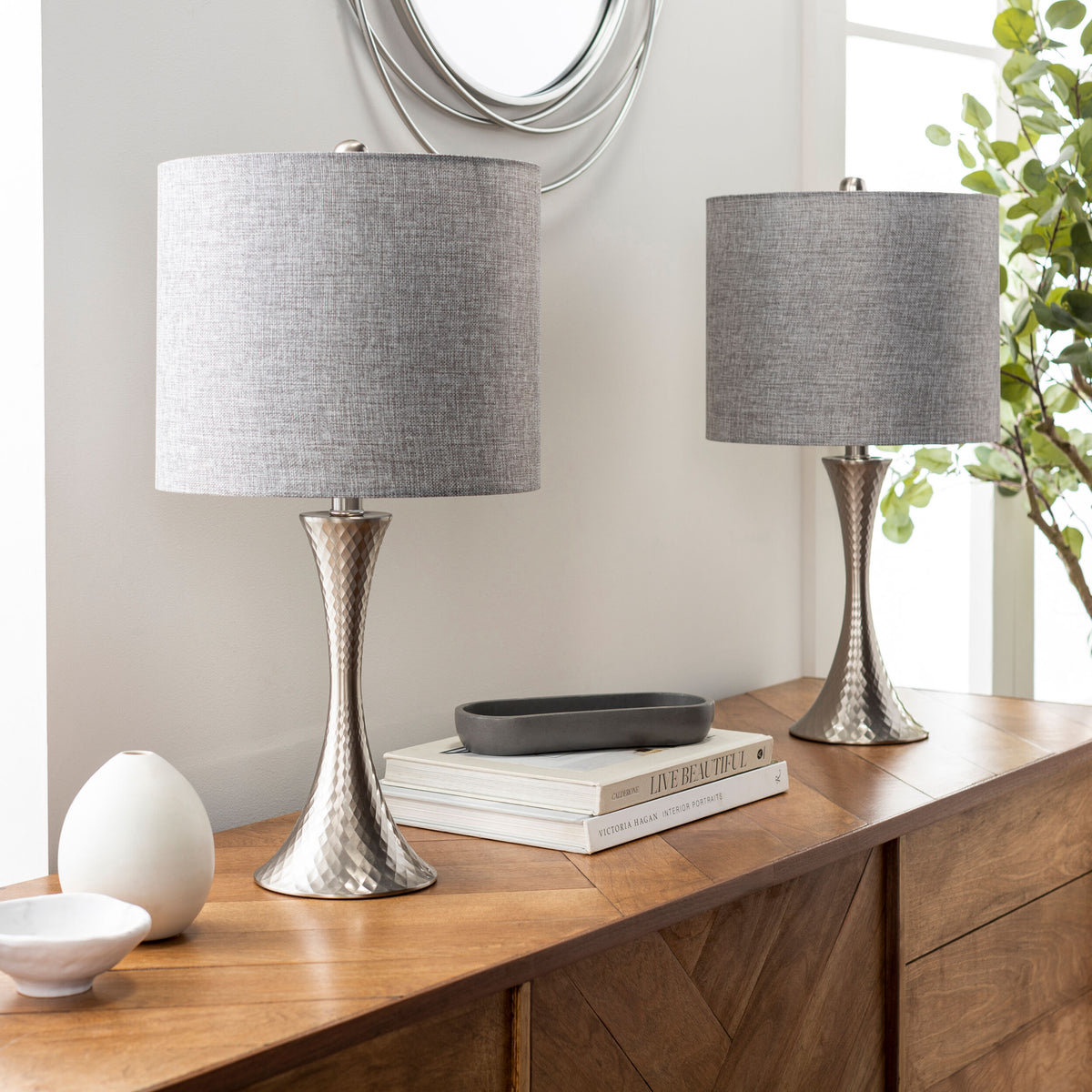 Aegina 24" Iron Table Lamp, Polished Metallic Nickel