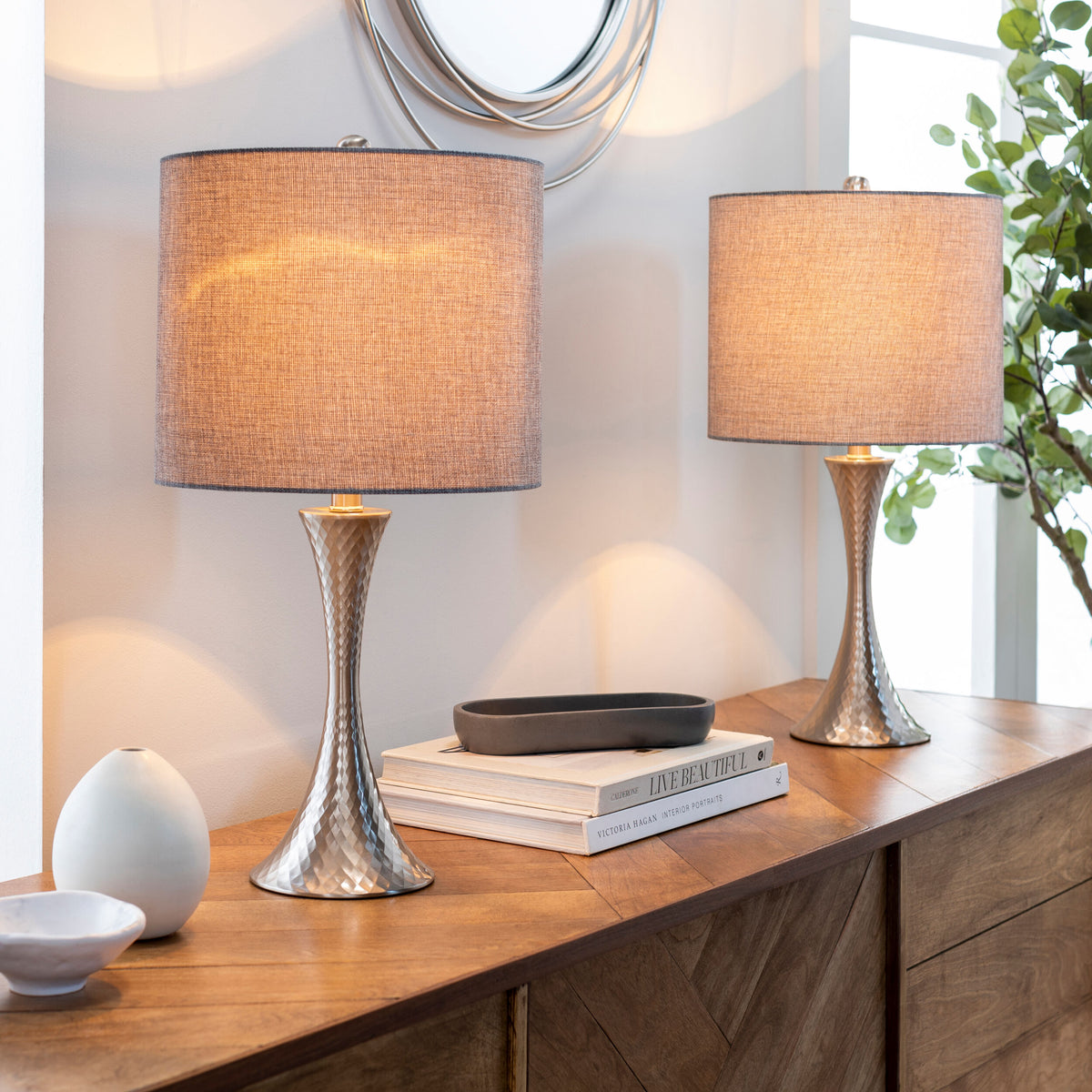 Aegina 24" Iron Table Lamp, Polished Metallic Nickel