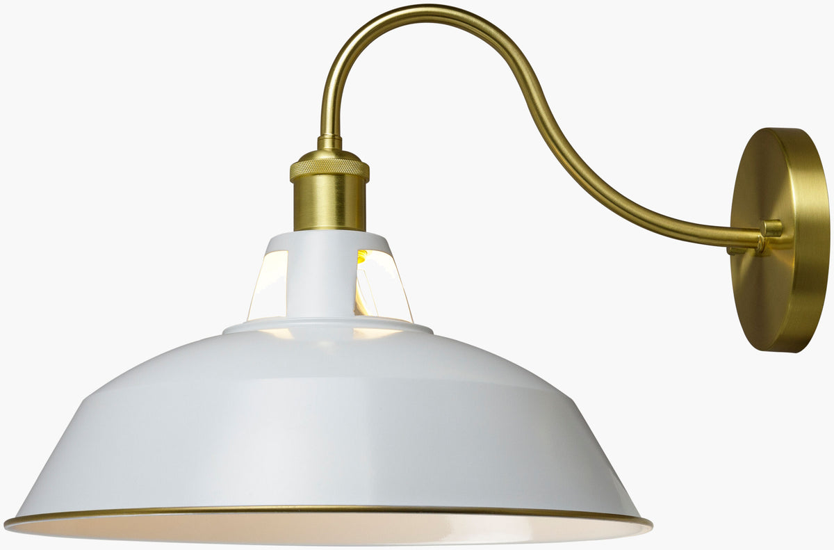Ammi 12" Iron Wall Sconce, Painted White, Plated Metallic Brass