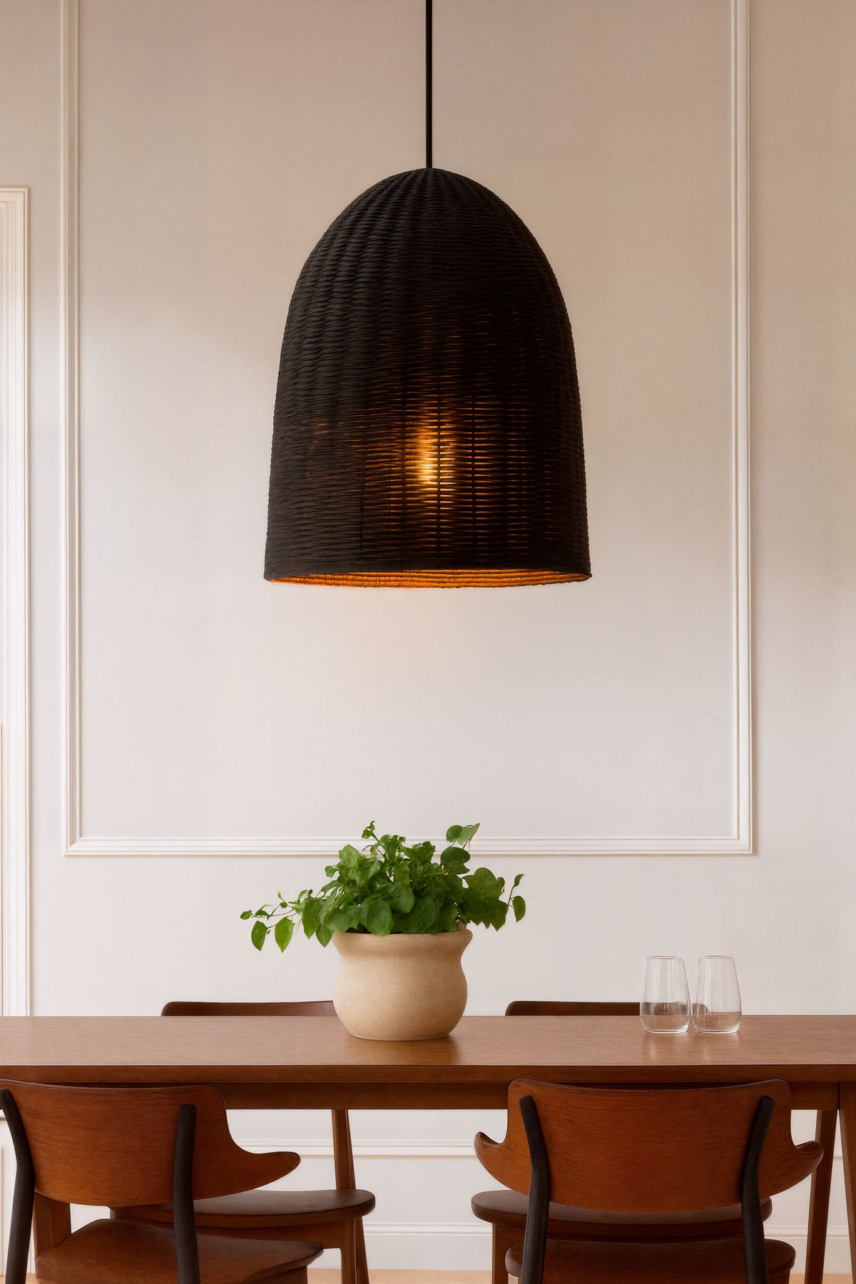 Arboria Rattan Pendant Light, Black Sand Black