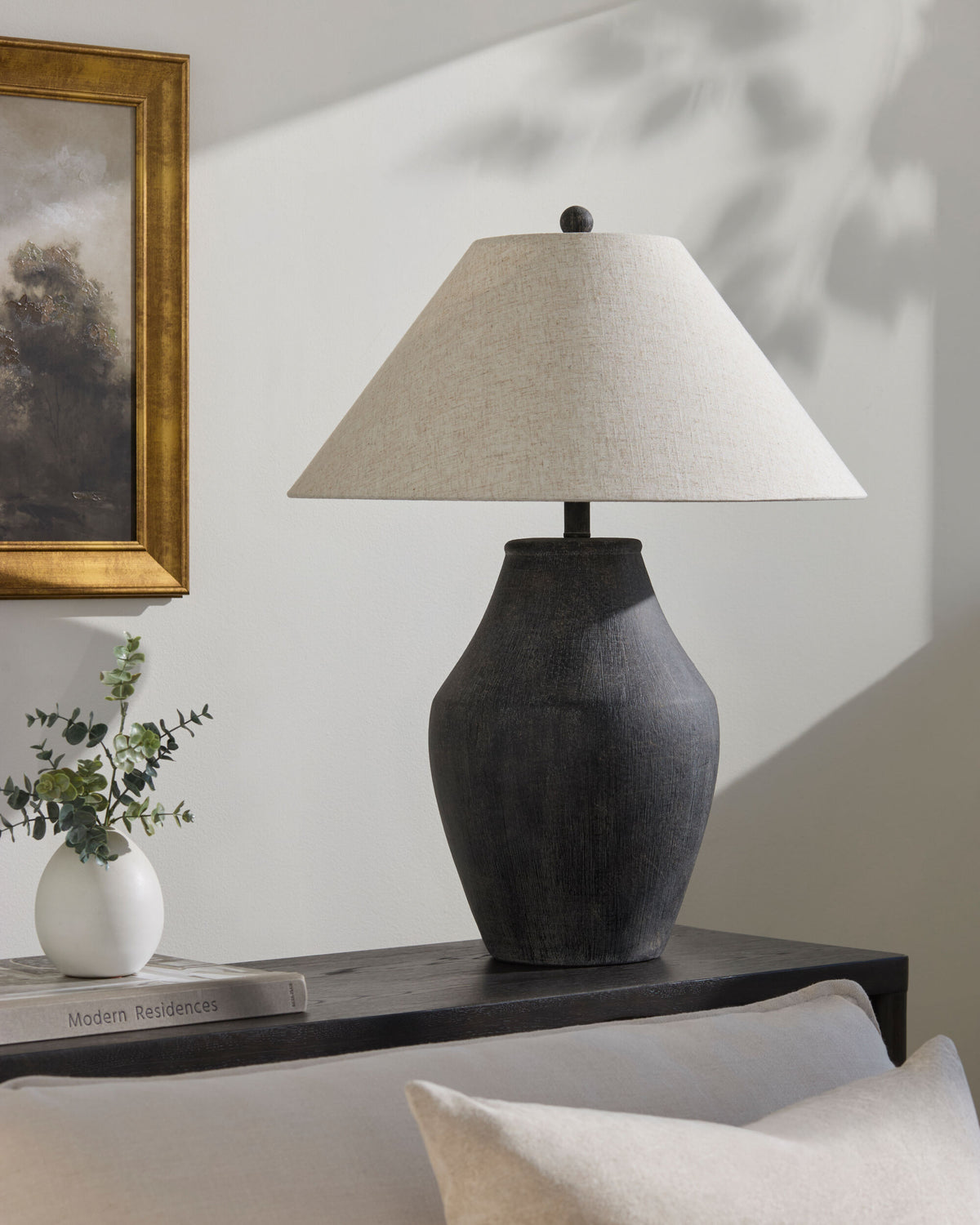 Amaryllis 28" Ceramic Table Lamp, Hand Painted Black (ARS-005)