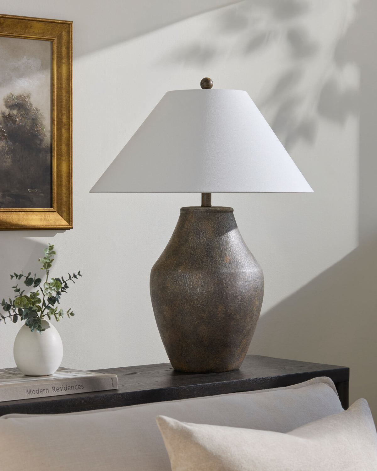 Amaryllis 28" Ceramic Table Lamp, Hand Painted Brown