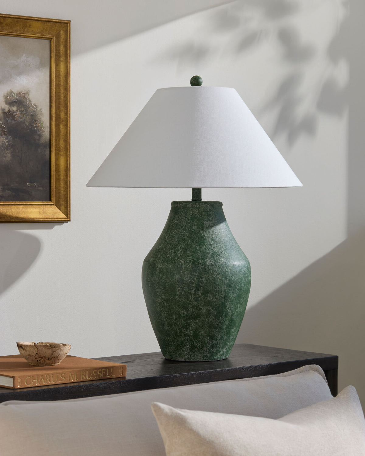 Amaryllis 28" Ceramic Table Lamp, Hand Painted Green