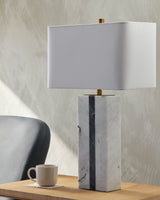 Ascendia 27" Marble Table Lamp, Natural White, Natural Gray