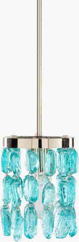 Aurelia Glass Pendant Light, Translucent Teal, Polished Metallic Nickel