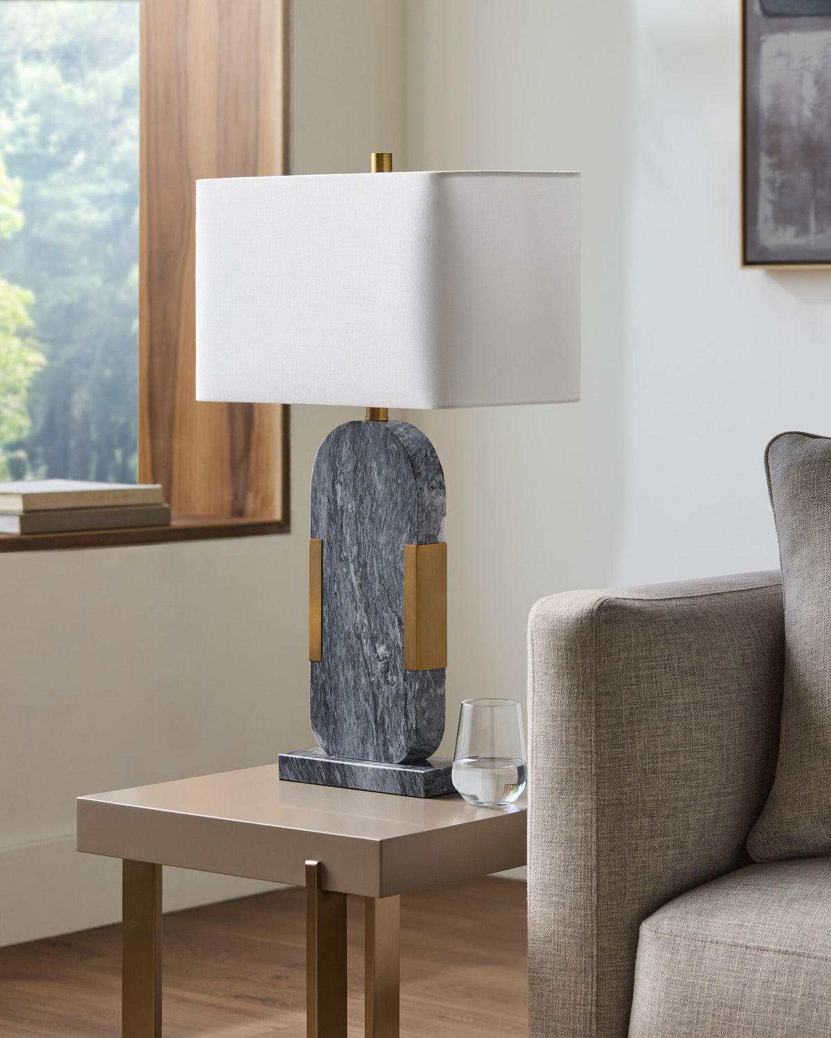 Auroria 28" Marble Table Lamp, Natural Gray, Plated Gold