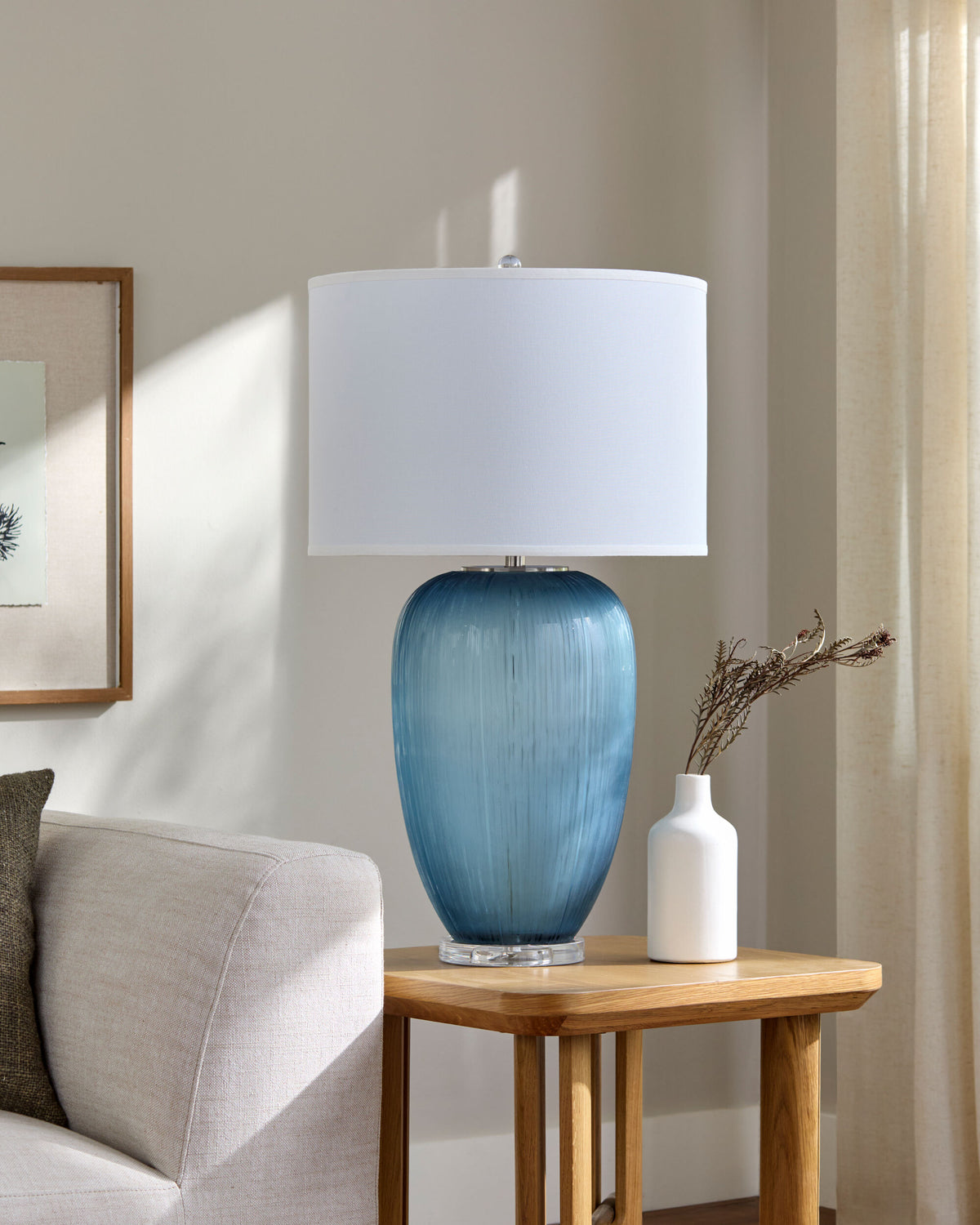 Azural 34" Glass Table Lamp, Painted Blue