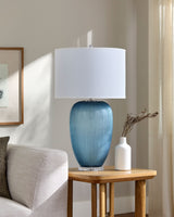 Azural 34" Glass Table Lamp, Painted Blue