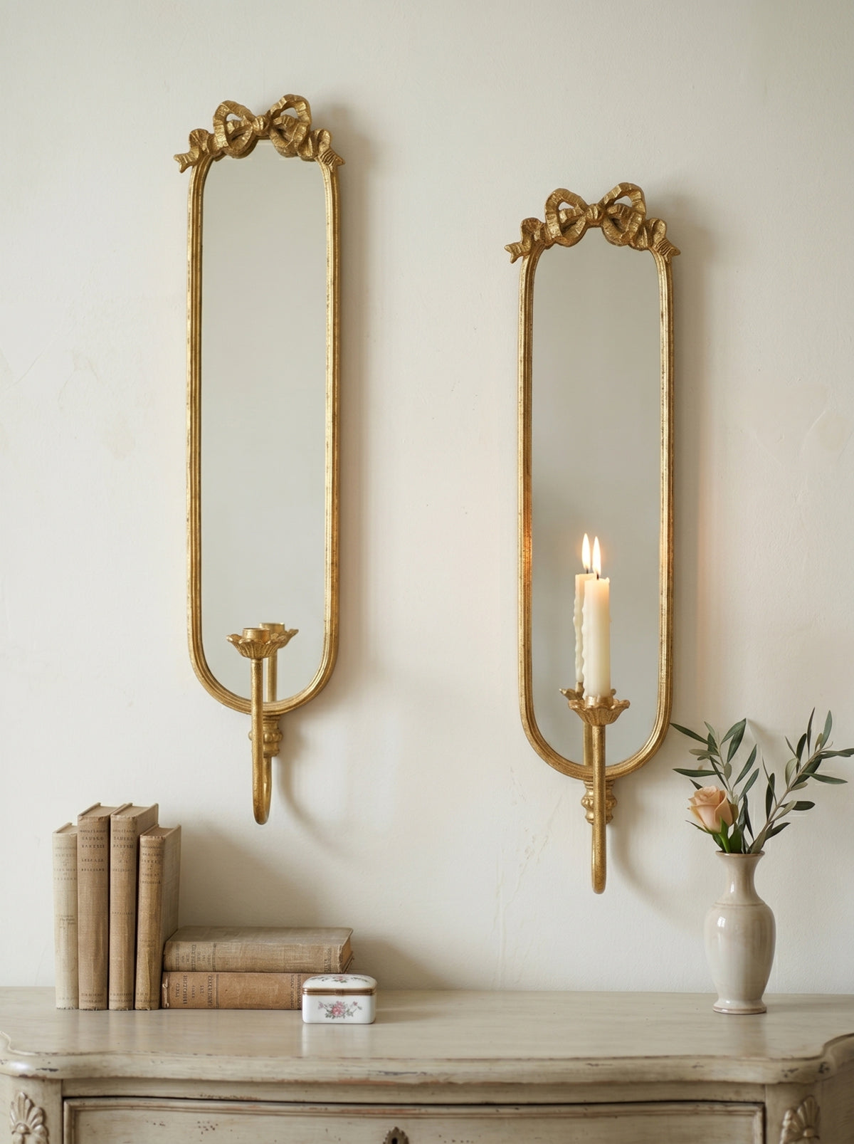 Set of 2 6x4.5x28" Gold Mirrored Wall Sconces Light Fixture